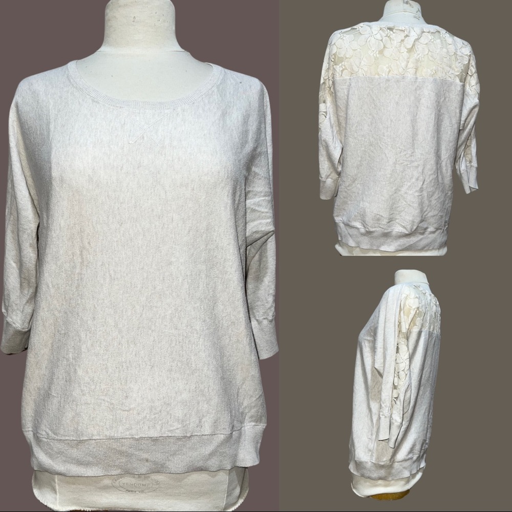 Women’s xl ivory beige color long sleeve casual sweater top blouse 100% cotton